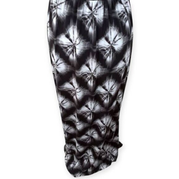 RHAPSADY BLACK, GRAY, & WHITE PLUNGE MAXI DRESS SZ.1X EUC. - Picture 3 of 5